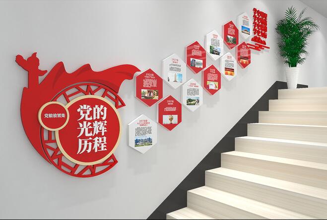 樓梯文化墻創(chuàng)意設計圖片(圖4) 黨支部黨的光輝歷程黨建樓梯文化墻創(chuàng)意設計