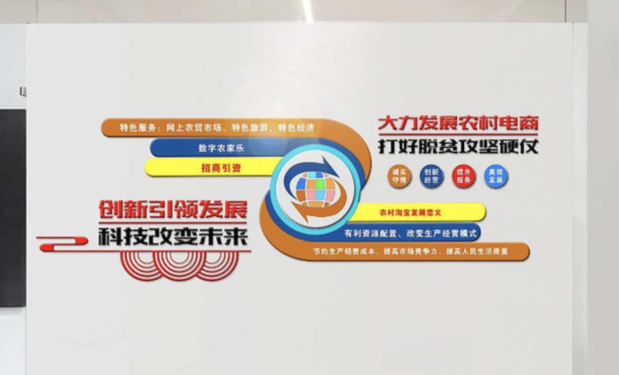電子商務跨境電商平臺文化墻設計(圖5) 創意農村電商宣傳文化墻設計